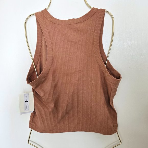 NWT Open Edit by Nordstrom Ribbed Knit Organic Cotton Ribbed Tank in Tan Mocha L - Picture 3 of 7